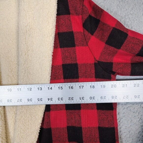 Eddie Bauer Cardigan Women Small Red Black Buffalo Check Sherpa Lined Open Front - Picture 11 of 13